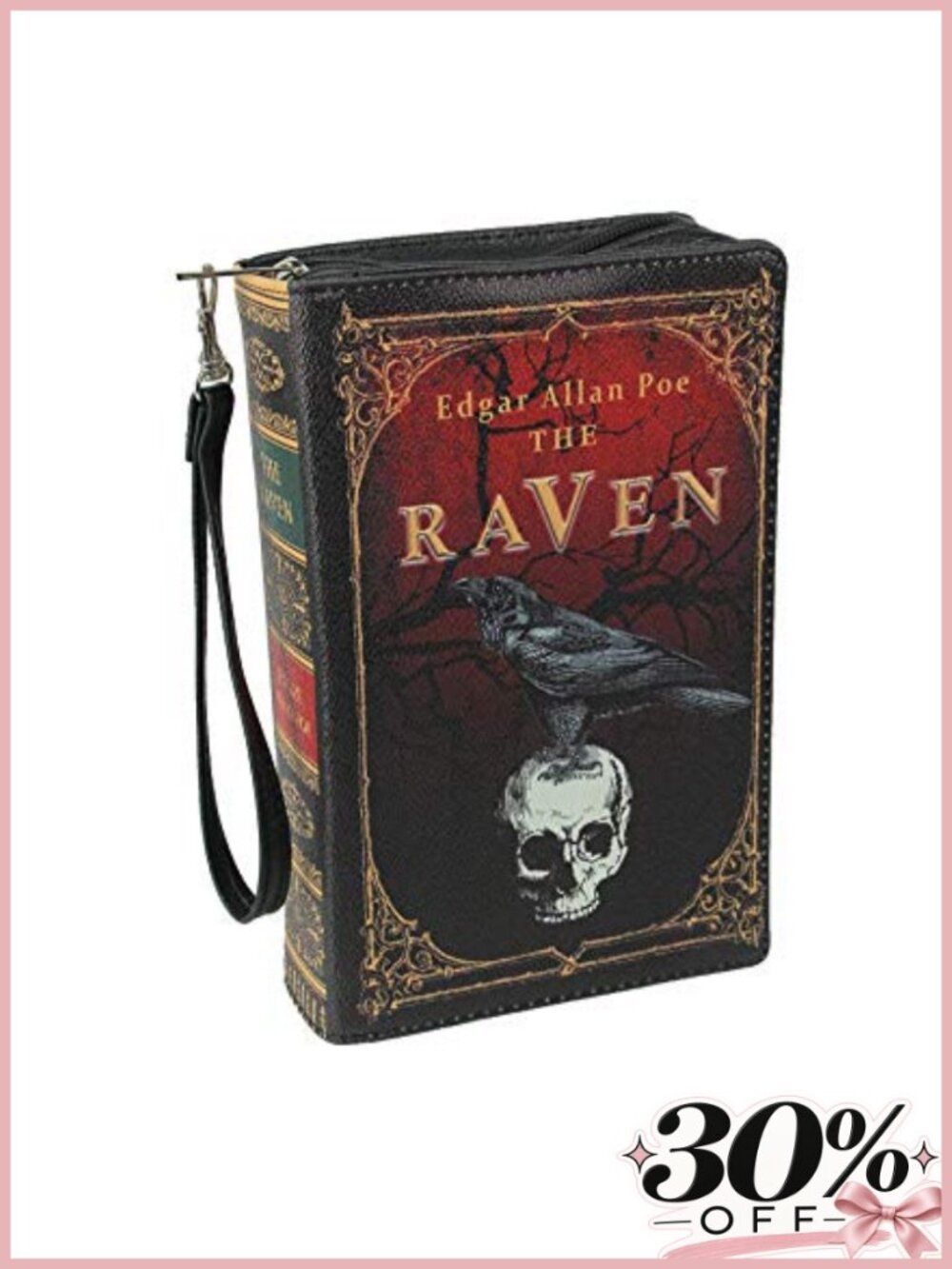 Things2Die4 Raven Crossbody Bag - Black Vinyl Book Purse, Wristlet Strap
